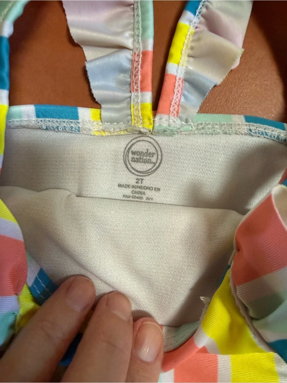 wonder‎ nation Multicolor Stripe Ruffle One-Piece Swimsuit